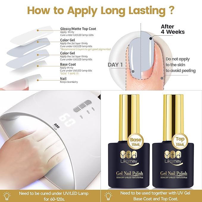 YTD Likomey Nude Gel Nail Polish,15ml Sheer Haze Blue Translucent Neutral Jelly Salon Home DIY Nails Art Manicure UV Nail Gel Varnish,LS432
