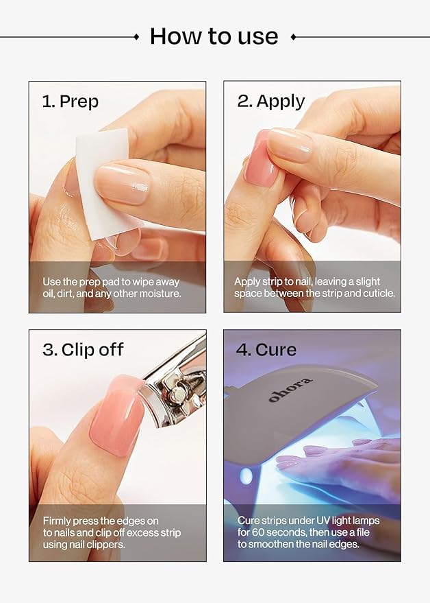 ohora Semi Cured Gel Nail Strips (N Mulberry) - Red, Ombre, Works with Any UV/LED Lamps, Salon-Quality, Long Lasting, Easy to Apply & Remove - Includes 2 Prep Pads, Nail File & Wooden Stick