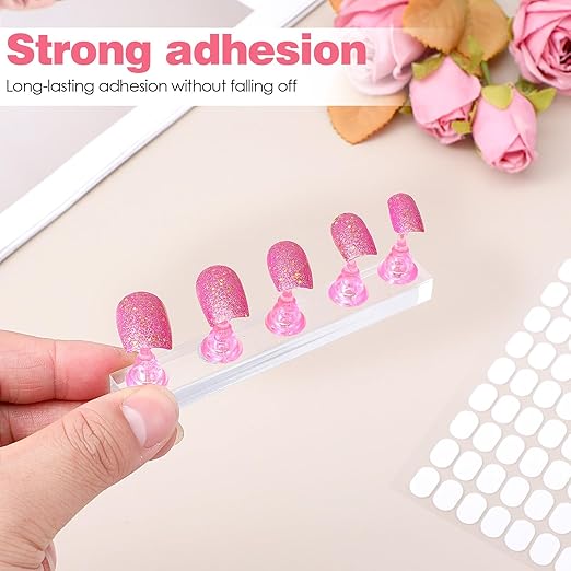 1000PCS False Tip Double Sided Adhesive Nail Tape, Pre-Cut 0.6×0.4in Clear Nail Sticky Tabs Nails Display Strips Adhesive Tabs for Nails Art Display Stand Color Displays Book