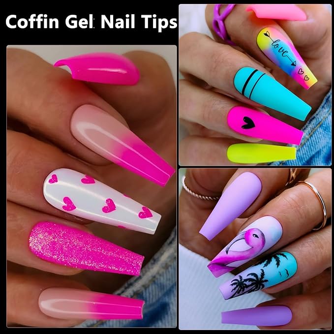 LoveOurHome 600pc Long Coffin Fake Nail Tips Clear Press on Nails Coffin False Nails Full Cover Soft Gel Nail Tips Long Acrylic Nail Artificial Fingernail for Salon & Home Gel Nail Extension