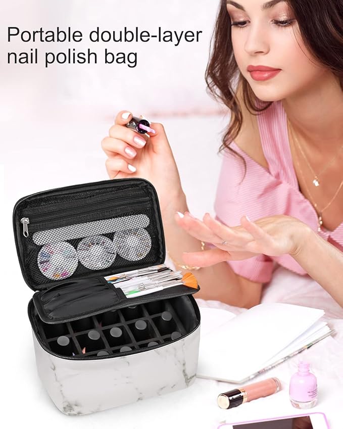 Marble Nail Art Set - Organizer with Compartment, Travel Case, Nail Tool Bag, Holder, Manicure Set Accessories