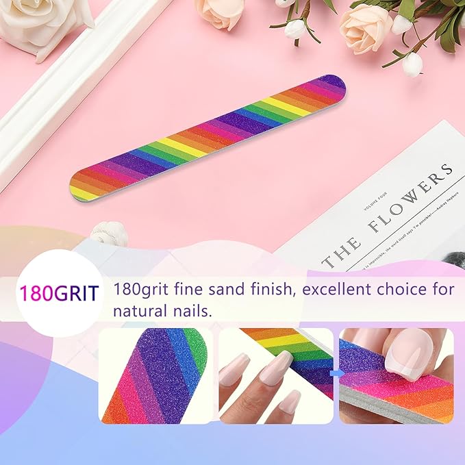 24PCS Professional Double-Sided 100/180 Grit Nail Files Colorful Manicure Pedicure Tools