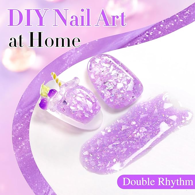 Double Rhythm 0.5Oz Glitter Gel Polish Same Color Same Bollte Shimmer Reflective Color for Nail Art Salon DIY Soak Off 15ml Nail Lamp Gel Polish at Home (Shell Purple-B1205)