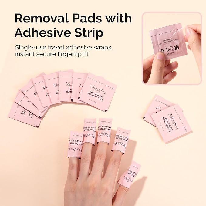 MelodySusie Nail Polish Remover Pads, 200 PCS Acetone Large Size Individually Wrapped Wet Wipes Rapid Gel Polish Removal Portable Travel Kit for Home Professional Use