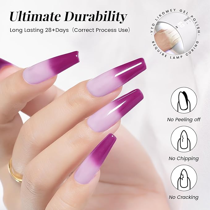 YTD Likomey Color Changing Gel Nail Polish,15ml Nude Pink To Plum Grape Purple Mood Temperature Change Colors Ombre Thermal Salon Home Fall Winter Manicure UV Nails Varnish,WB12