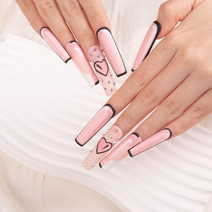 LOVFUL Press on Nails Letter| Handmade with Full Covered Crystals| Reusable Fake Nails| Square Mid length 1.7in| H169-S