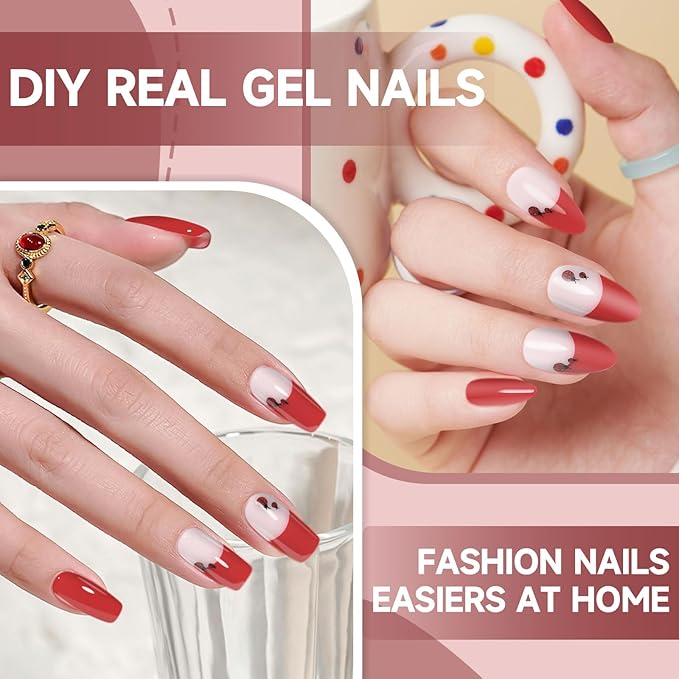 Semi Cured Gel Nail Strips,28 Pcs Gel Nail Stickers/Wraps(Red Dot),Long Lasting Polish Stickers UV Cure,Works with UV Lamp,Easy to Apply