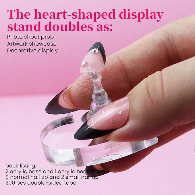 Nail Stand For Press On Acrylic Strong Magnetic Nail Holder Kit For Painting Nails Tip Arts Display With 200PCS Double-Sided Tape And 1 Heart Shaped Acrylic Magnetic Presson Stand Aurora