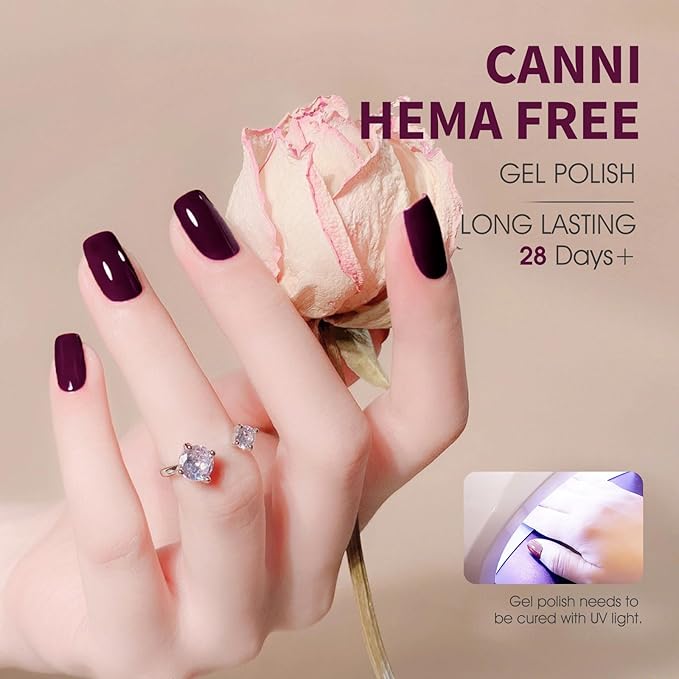 CANNI Dark Red Purple Gel Nail Polish, 1Pcs Burgundy Red Purple Color Nail Polish High Gloss Manicure Salon DIY