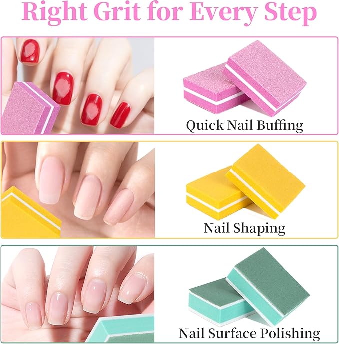 Nail Buffer Block 100Pcs - 80/100/180/240/3000 Grit Mini Buffing Nail Files limas para uñAs Bulk Fingernail Files Portable Nail Buffer and Shine Complete Kit for Acrylic Gel Natural Nails