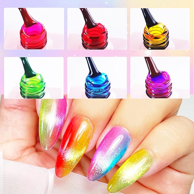 VARNAIL Rainbow Candy Jelly Gel Nail Polish Kit 6 Colors & Gift Base Top Coat, Translucent Rainbow Sheer Gel Polish Kit, Soak off UV Light Gel Nail Polish