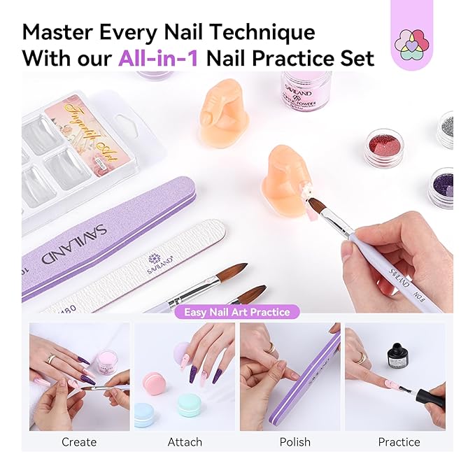 SAVILAND Acrylic Nail Kit: All-In-1 Nails Kit Acrylic Set with 88W Nail Lamp EMA Monomer Gel Nail Polish Nail Drill Cuticle Remover Home DIY Starter