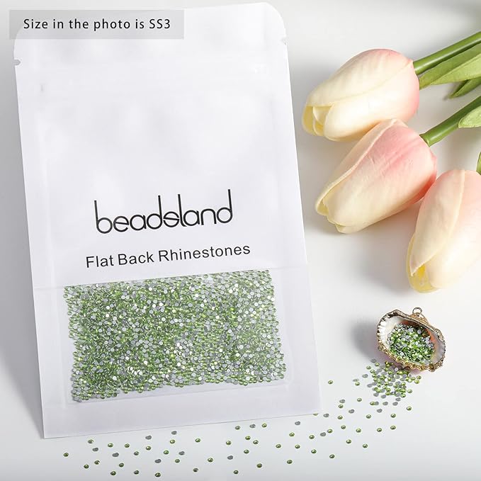 Beadsland 2880pcs Flat Back Crystal Rhinestones Round Gems for Nail Art and Craft Glue Fix,Light Green,SS3,1.2-1.4mm