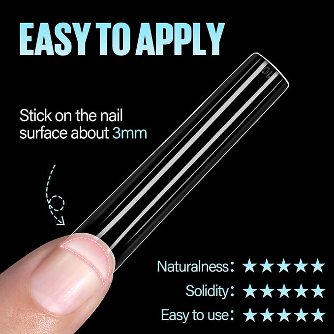 TOMICCA XXXL Square Nail Tips 240Pcs, 12 Sizes Extra Long Nail Tips for Gel Nails, Half Cover Straight Tapered Square French Nails for Nail Salons Home DIY