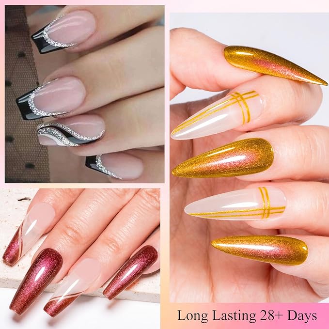 MTSSII Liner Metallic Gel Nail Polish, Mirror Metallic Silvery Golden Platinum Glitter Painting Liner Gel Polish for Cyber Punk French Acrylic Nail Painted Drawing Nail Design