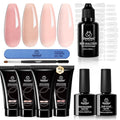 Beetles Nail Extension Gel, 4 Colors Poly Nail Gel Kit with Base & Top Coat, Slip Solution & Brush, All-in-One Starter Kit for Home Manicure, Holiday Gift for Women