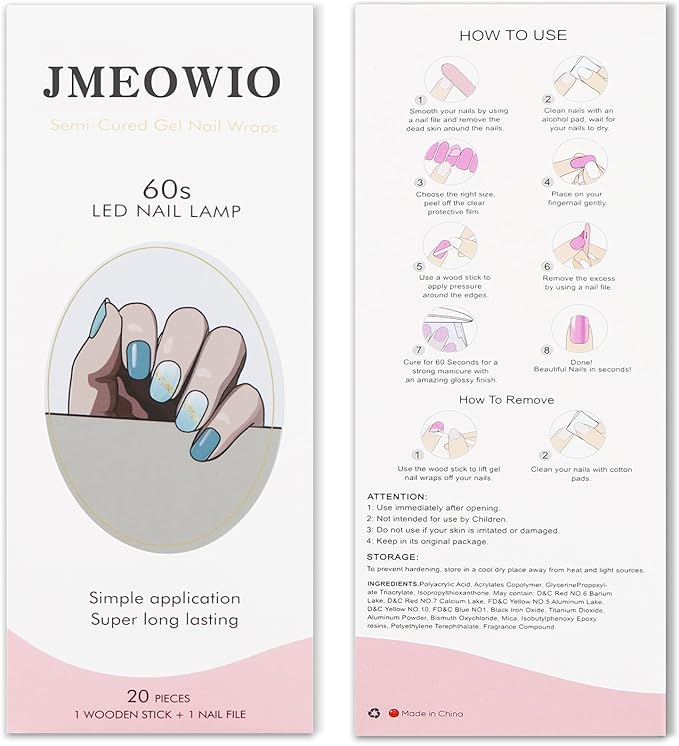 JMEOWIO Gel Nail Stickers Gold Glitter Gradient Blue Semi Cured Gel Nail Strips Wraps UV/LED Nails Art Design Decoration Accessories