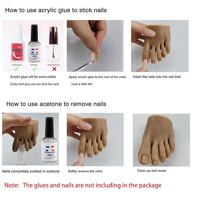 Lifelike Silicone Practice Foot Nail Training Foot Mannequin Flexible Bendable Silicone Foot Model with Table Clip for Acrylic Nails Art Training Display DIY (2#-Right)