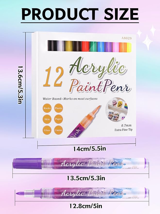 EBANKU 12 Colors Nail Art Pens Set, 3D 0.7MM Graffiti Acrylic Paint Nail Art Quick-Drying Nail Point for DIY Manicure Tools