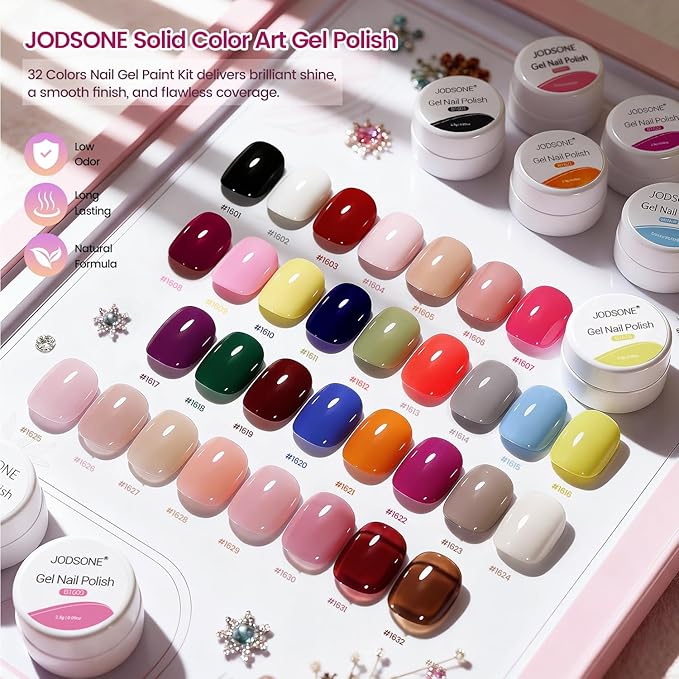 JODSONE 32 Colors Nail Art Gel Paint Kit Solid Gel Nail Polish Painting Paint Nail for Nails Art Set Professional Salon DIY Gift