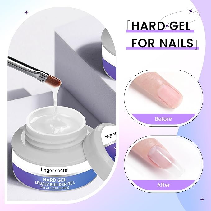 Hard Gel Builder Gel for Nails Strong Durable Hand Nude 3D Sculpting for Nail Extension 2oz (clear&pink, 1fl.oz*2)
