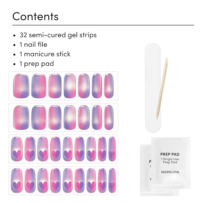 Dashing Diva Glaze Effects Nail Strip Set - He's Cuter in Person - Long Lasting, Chip Resistant, Semi-Cured Gel Nails - 4-Piece Manicure Set with 32 Strips