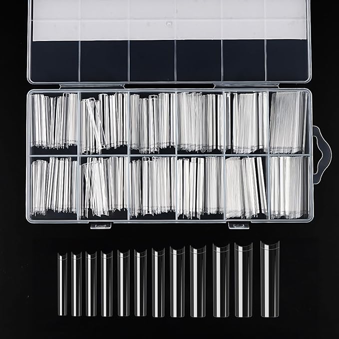 240pcs Extra Long Clear Half Cover False Nails Tips,3XL 12 Sizes C Curve French Acrylic False Nail Tips with Box for Nail Salon and Home DIY