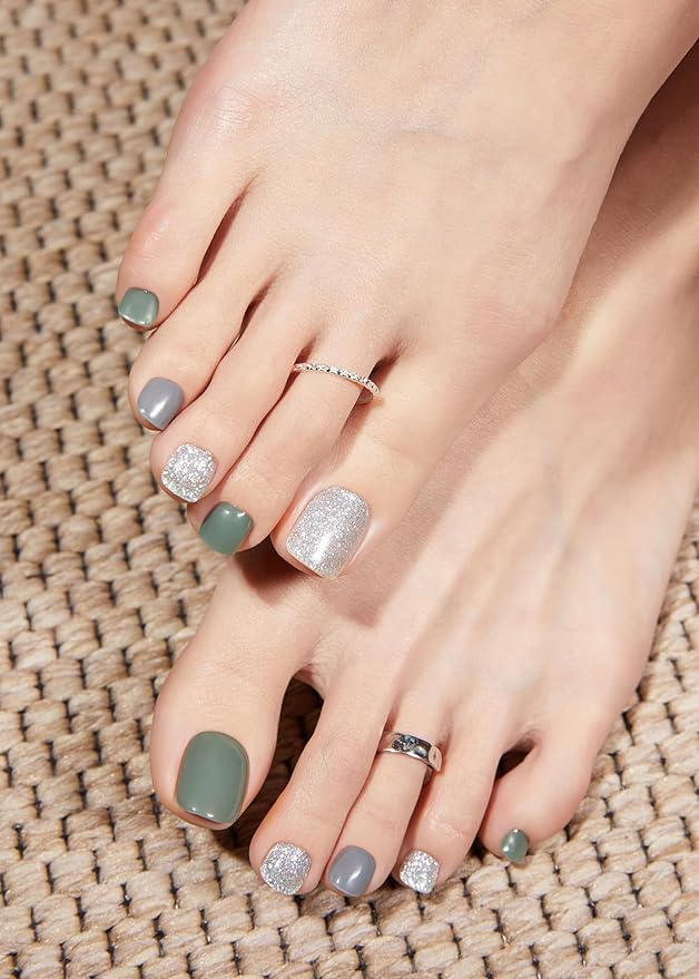 ohora Semi Cured Gel Pedi Strips (P Ice Mint) - Works with Any Nail Lamps, Salon-Quality, Long Lasting, Easy to Apply & Remove - Includes 2 Prep Pads, Nail File & Wooden Stick