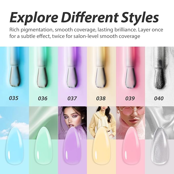 Makartt Pastel Gel Nail Polish Set: 6 Colors Jelly Gel Polish Kit 15ML One N'Done Spring Summer Glass Translucent Pink Blue Purple Yellow Green Cat Eye UV LED Nail Art Manicure Gift for Women