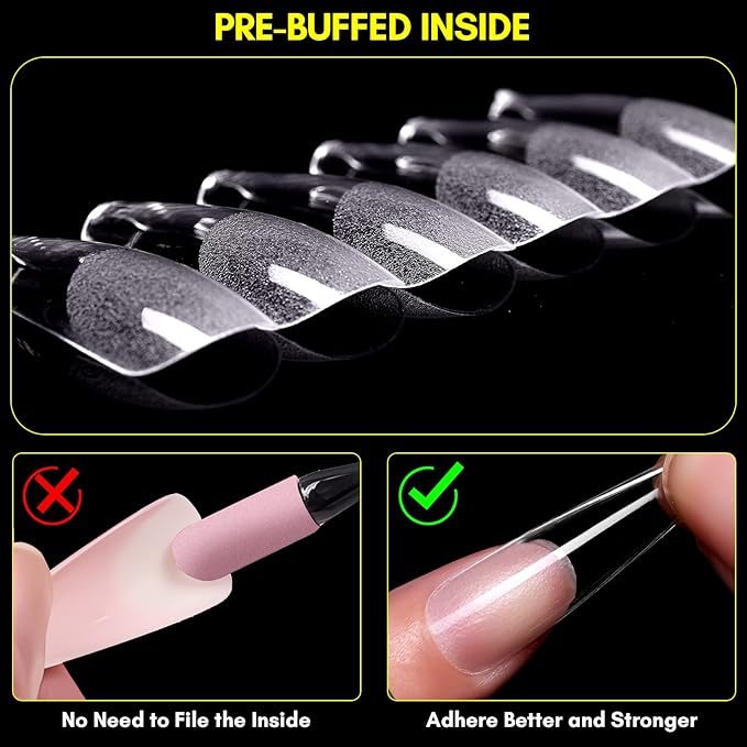 Makartt Coffin False Nail Tips: 500pcs Long Pre-buffed Full Cover Clear Press on Acrylic Nails Extension 10 Sizes No Crease Soak Off Soft Gel Fake Tip with Box Home DIY