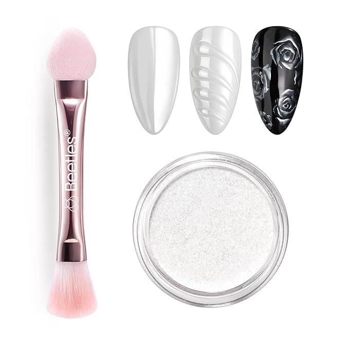 Beetles White Chrome Nail Powder Pearl Mirror Effect Crome Nail Powder for Gel Nails Glitter Manicure Gel Polish Holographic Pigment Nails Art Design Gifts for Women