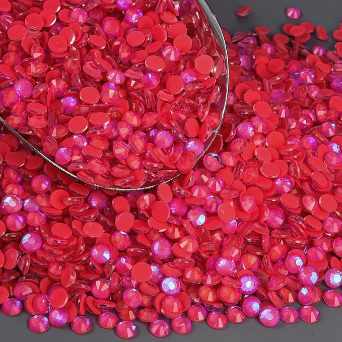 Blinginbox Flatback Rhinestones Round Gems, 1440pcs Luminous Series Glass Stones Neon Gems Non Hotfix Crystal Rhinestones for Nail Charms Crafts Clothes Tumblers,Siam Luminous,SS6.