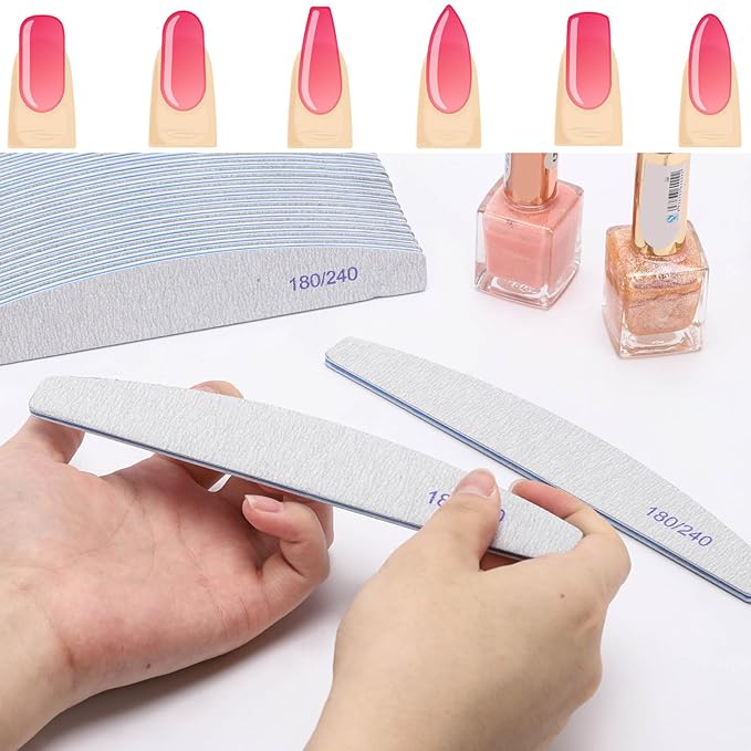50 Pieces 180/240 Grit Nail Files for Natural Nails, Fingernail Files Double Sided Emery Boards for Nails