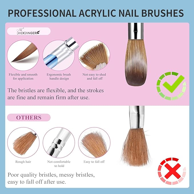 4PCS Professional Acrylic Nail Brush Set - Size 8/10/14/16 Brushes for Acrylic Powder Application, 3D Carving & Nail Art Extension, Ombre Handle Nail Tools for DIY Home Salon Manicure