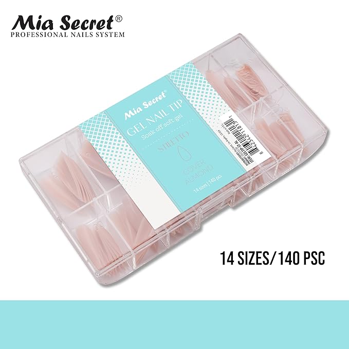 Mia Secret Soak off Soft Gel Nail Tip MADE IN USA for Salon and DIY (Cover Almond, Stilleto)