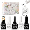 JR 6pcs 15ML HEMA&TPO Free No Wipe Gel Top &Base Coat Set Glossy Soak Off Clear Quick Dry High Glossy Shiny No Chip Long Lasting Air Dry Top Coat for Nail Art Manicure Professional Nail Salon