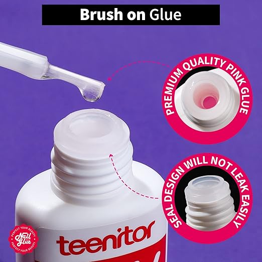 Teenitor Nail Glue for Press Ons, 3 Pack Best Nail Glue for Gel Tips with Nail Files, Super Strong Nail Glue for Broken Nail Brush on Nail Glue for Press on Nails
