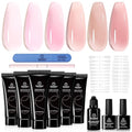 Beetles Poly Extension Gel Nail Kit - 6 Colors Jelly Nude Pink Builder Nail Gel Kit With Slip Solution DIY Home Salon Gift for Women Girls, UV & LED Needed