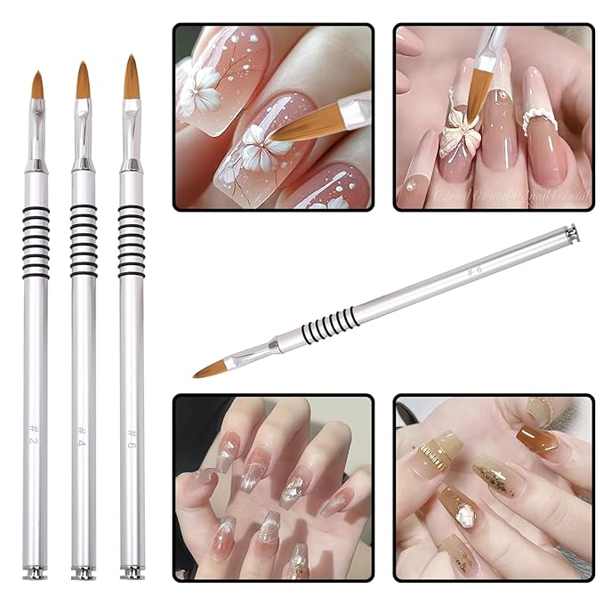 3 Pack 3D Nail Art Brush for Acrylic,Non-slip Handle,Flower Nails Design Brushes,For Polish Clean up Manicure Scul Pture Tools Women Application,Size 2/4/6#