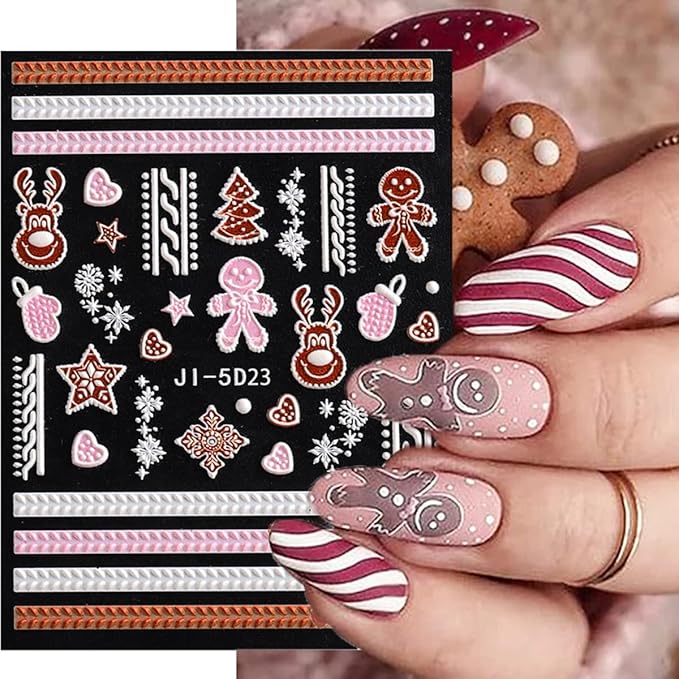 5D Christmas Nail Art Stickers Self-Adhesive Embossed Snowflake Nail Decals Bear Elk Xmas Tree Nail Design Christmas Party Nail Decoration Winter Nail Stickers for Women Girls DIY Nail Charms 3 Sheets