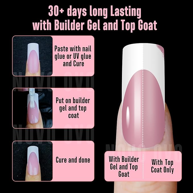 NOVO OVO Halloween Medium Slightly Curved White French Tip Nail Tips BERRY PINK Full Cover for Press on Acrylic, Extra Thick Soft Gel False Nails, Need Builder Gel Top Coat for DIY x 15 Sizes 240 pcs