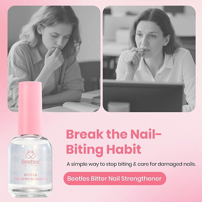 Beetles Bitter Nail Strengthener for Nail Biting - Air Dry Nails Biting Treatment Clear No Bite Polish for Weak, Thin and Damaged Nails Strengthener and Growth, Gently Discourage Bite 0.5 fl oz