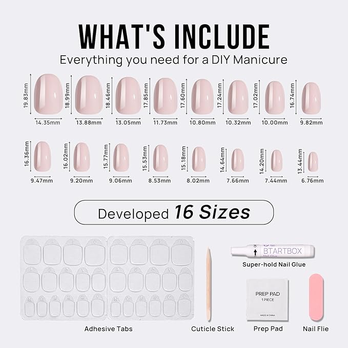 BTArtbox Press On Nails Oval - Soft Gel Press on Nails Oval Nails Fake Nail with Nail Glue, Fit Perfectly, Reusable Glue On Nails in 16 Sizes, Taro Milkshake