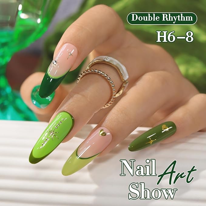 Double Rhythm 6 Pcs Hema Free Gel Polish Set 0.50 OZ Same Color Same Bottle Soak Off Neutral Natural Milky Gel Polish Kit Nail Art Manicure Salon DIY at Home (Lime Forset Green-H6-8)