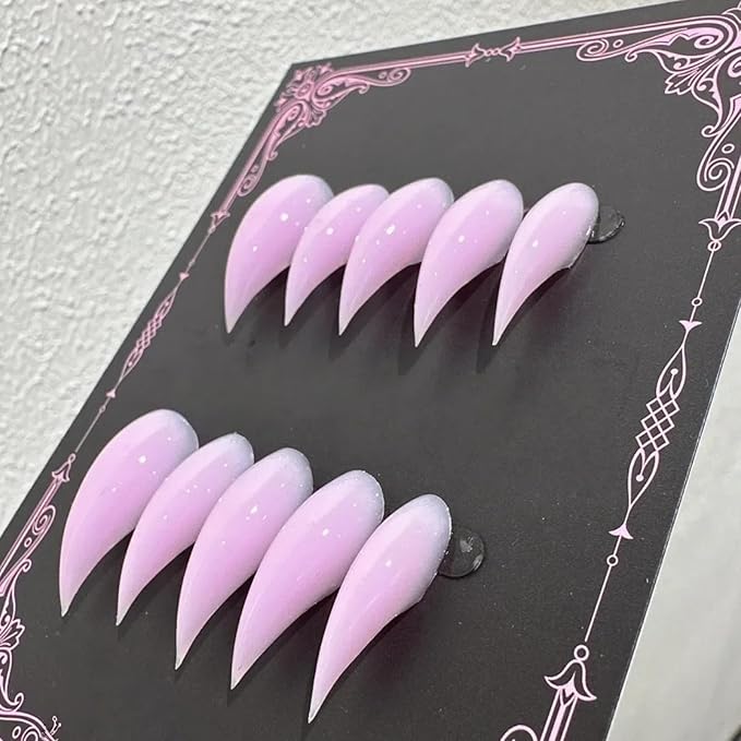 Halloween Press Claw on Nails Long Short Medium Curved Stiletto Handmade Gothic Design Horror Vampire False Nails Dragon Cat Claw Press on Nails Glossy Glue on Nail Thick Acrylic False Nails