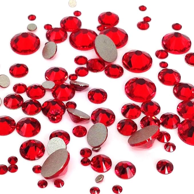 LIGHT SIAM (227) red 144 pcs Swarovski 2058/2088 Crystal Flatbacks red rhinestones nail art mixed with Sizes ss5, ss7, ss9, ss12, ss16, ss20, ss30
