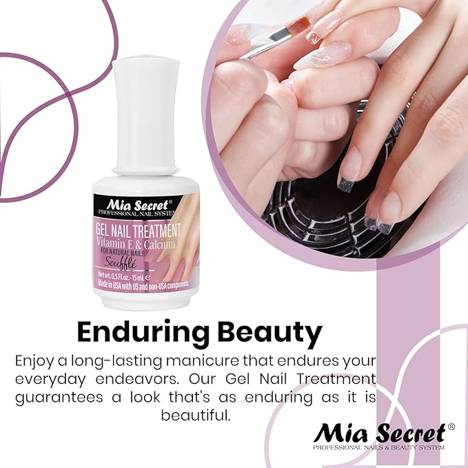 Mia Secret Gel Nail Treatment with Vitamin E and Calcium, 15ml - Nail Polish with Vitamin E and Calcium - Nail Repair and Strengthening Gel for Nails (Souffé)