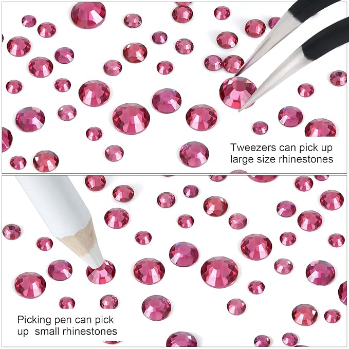4240Pcs Flatback Rose Rhinestones Glass Crystal Diamonds for Nail Art Face Jewels Sparkly Round with Tweezers and Picking Pen (SS6~SS20 Set)