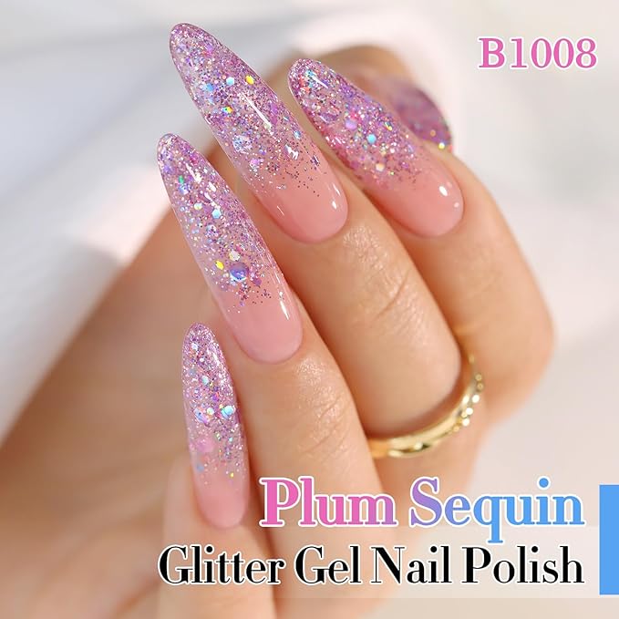 Double Rhythm 0.5Oz Glitter Gel Polish Shimmer Reflective Color for Nail Art Salon DIY Soak Off 15ml Nail Lamp Gel Polish at Home (Rainbow Rose-B1008)