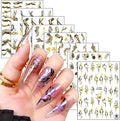 French Line Nail Art Stickers, 3D Gold Black Strip Line Nail Art Transfer Decals Designs, Marble Wave Nail Self-Adhesive Sticker Acrylic Supplies for Women Girls Manicure Decorations, DIY Nail Decal